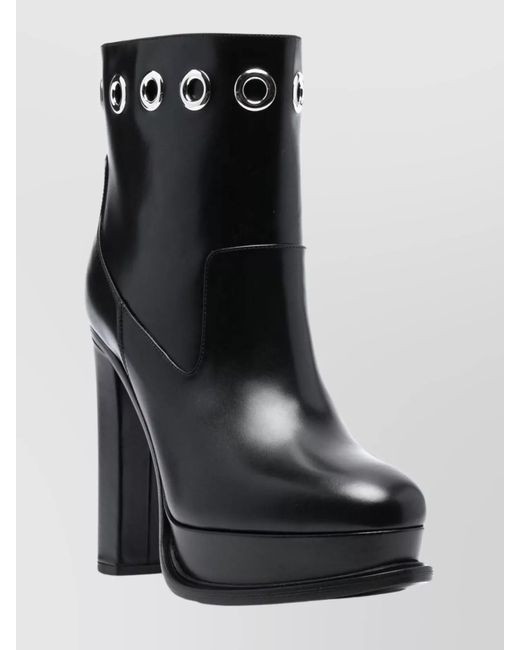McQueen Black Leather Platform Ankle Boots