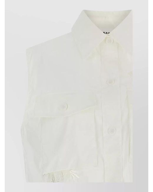P.A.R.O.S.H. White Ninja26 Sleeveless Shirt Embroidered Pockets