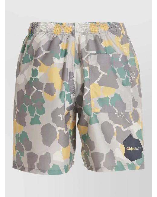 Objects IV Life Gray Beach Shorts All Over Pattern Pockets for men
