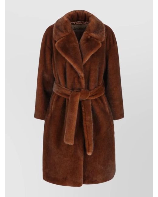 Herno Brown Faux-Fur Belted Coat
