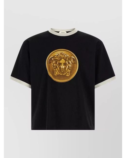 Versace Black Medusa Coin Short Sleeve Crew Neck Shirt for men
