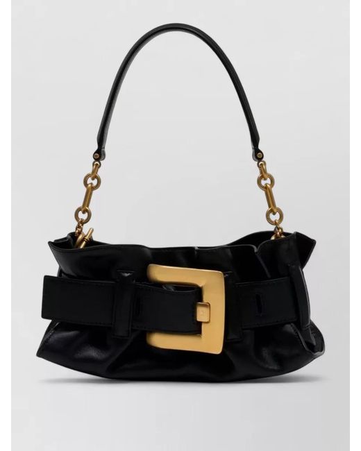 Balmain Black Anthem Mini Leather Shoulder Bag Buckle