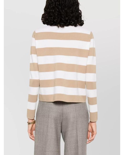 Max Mara White Striped Wool Crew Neck Sweater