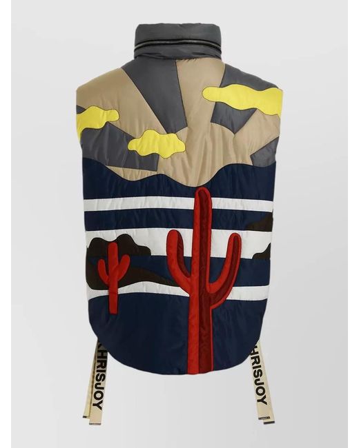 Khrisjoy Blue Cactus Padded Sleeveless Vest High Collar for men