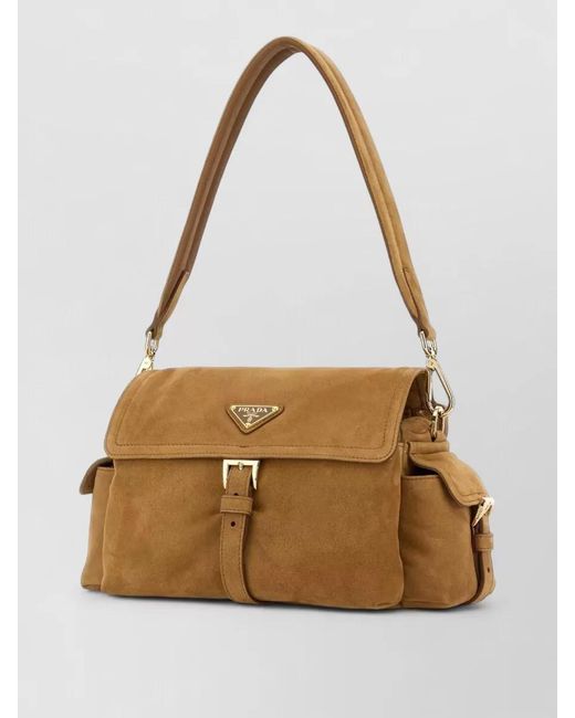 Prada Natural Na Suede Leather Shoulder Bag