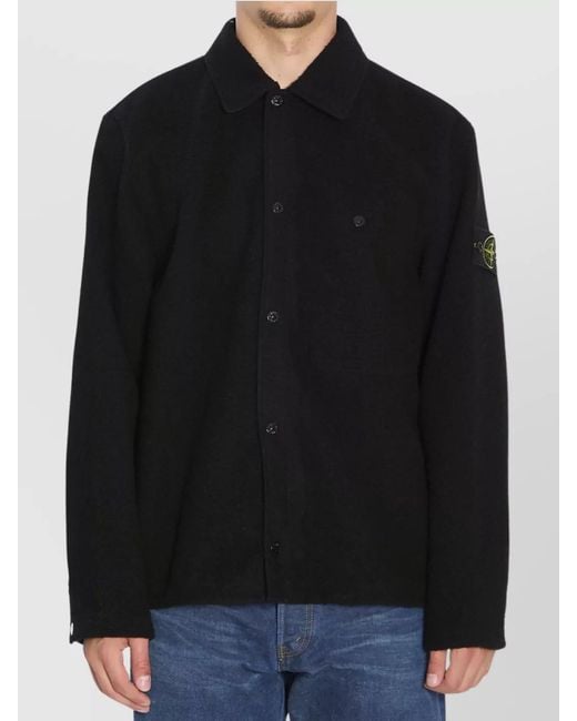 Stone Island Blue Wool Blend Regular-Fit Overshirt for men