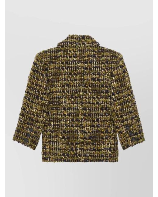 Saint Laurent Green Single Breasted Wool Tweed Tailored Coat