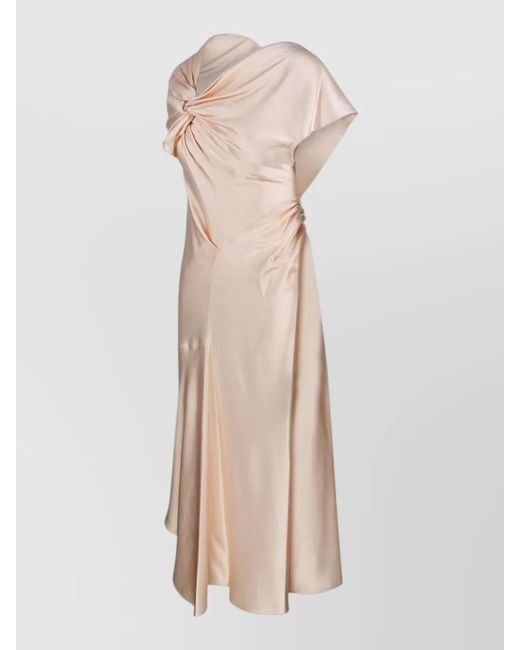 Victoria Beckham Natural Asymmetric Twist Midi Dress