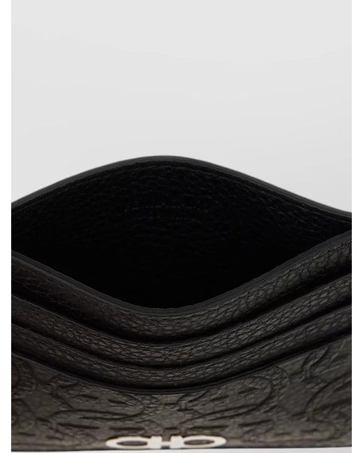 Ferragamo Black Gancini Leather Compact Card Holder for men