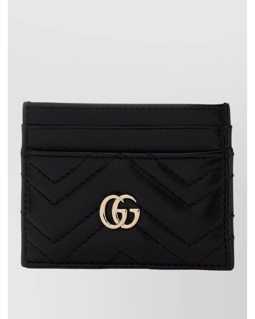 Gucci Black Leather Chevron Cardholder