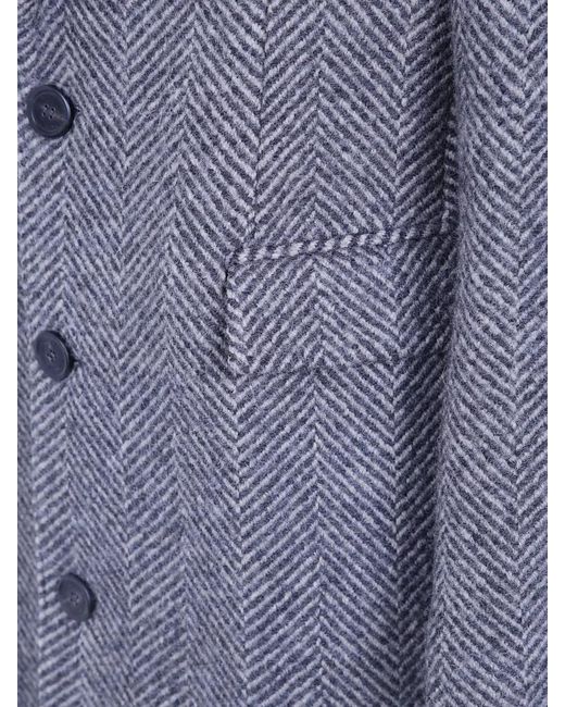 Golden Goose Deluxe Brand Blue Single Breasted Wool Coat Herringbone Pattern for men