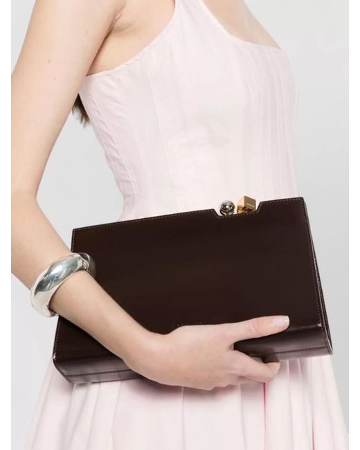 Jacquemus Brown Rectangular Clutch Bag Detachable Strap Handle