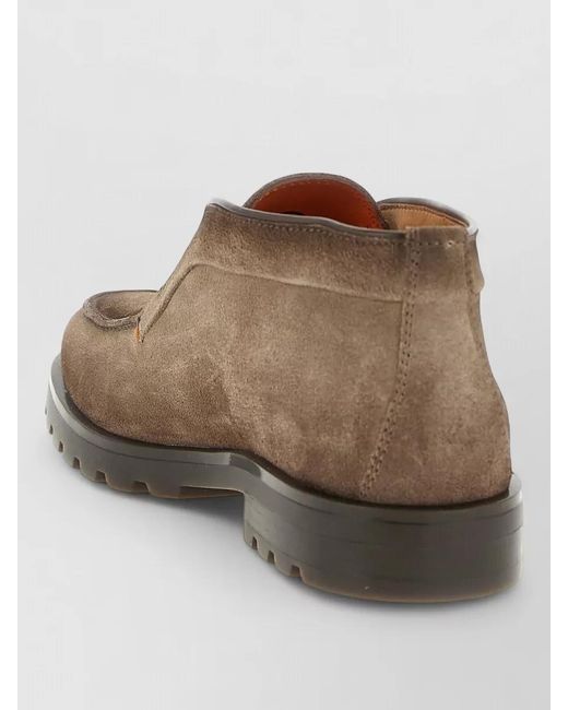 Santoni Brown Suede Ankle Boots Round Toe for men