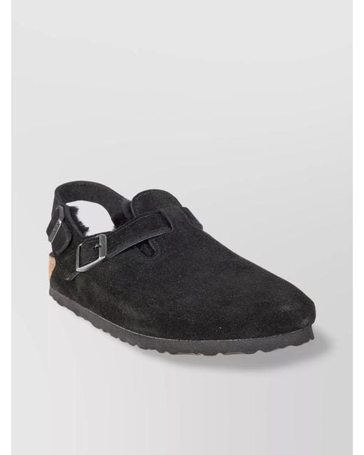 Birkenstock Black Shearling Suede Leather Mules