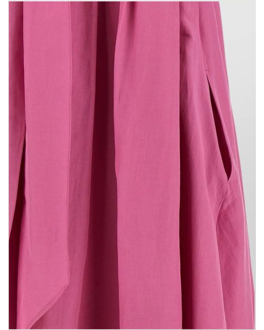 Max Mara Pink Cotton And Ramie Sleeveless V-Neck Midi Dress