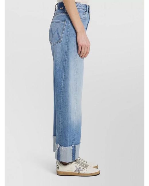 Mother Blue High Waist Wide Leg Ankle Cuff Jeans