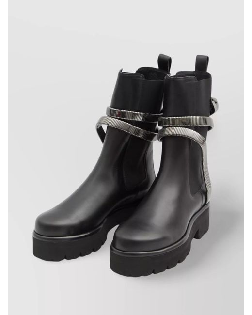 Rene Caovilla Black Leather Biker Boots