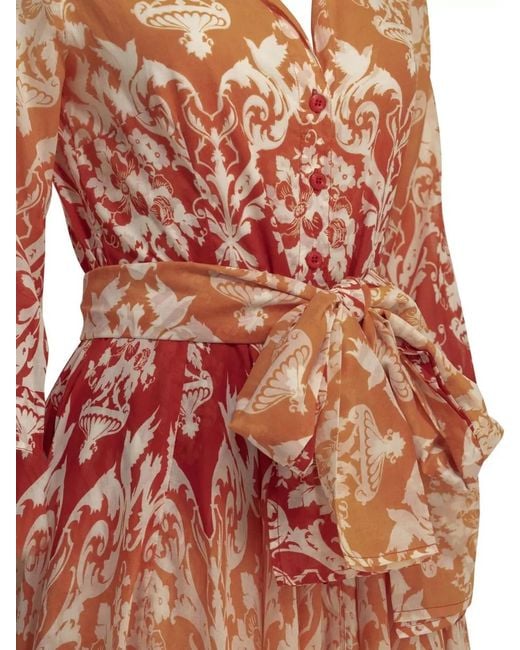 Samantha Sung Red Floral A Line Dress Belted Waist Pleated