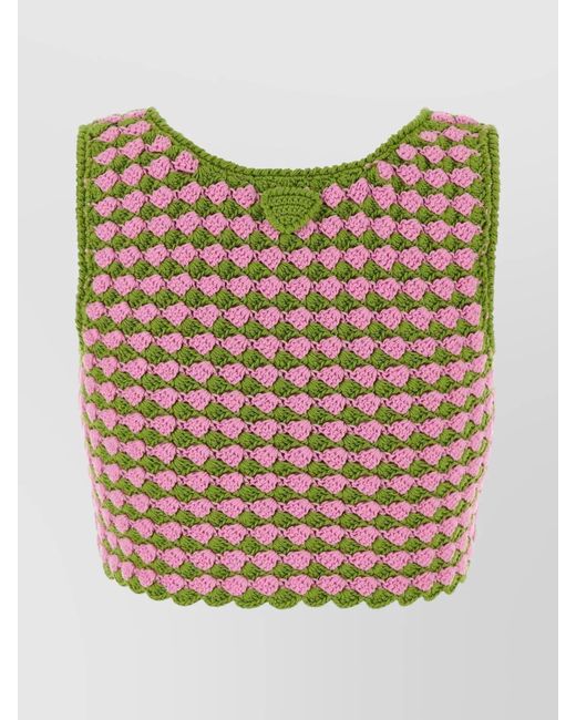 Prada Green Tow-Tone Crochet Crop Top