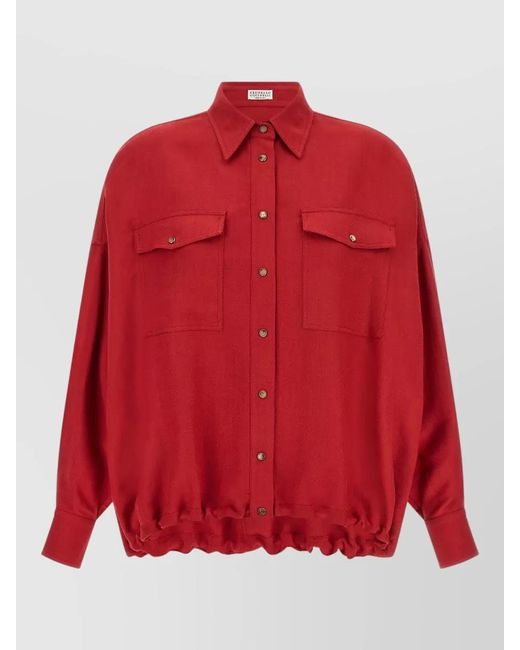Brunello Cucinelli Red Linen-Blend Twill Long-Sleeve Shirt