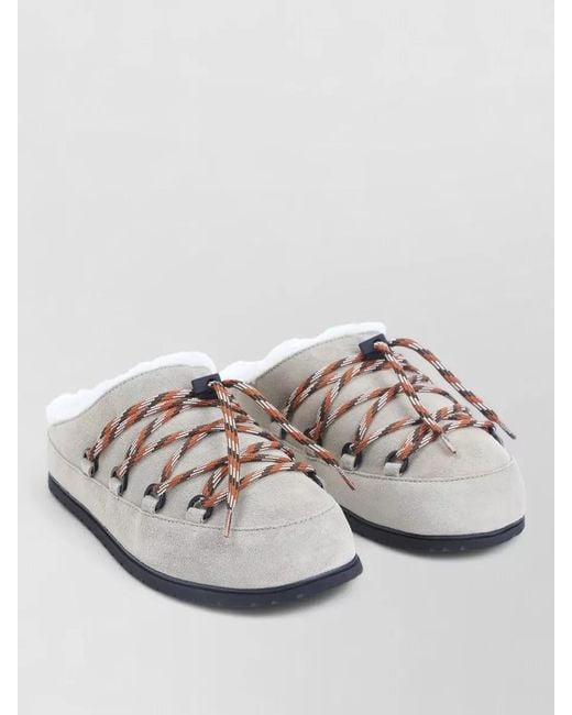 Prada Gray Shearling Lined Mules Rubber Sole Triangle