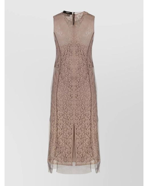 Fendi Brown Sheer Panels Layered Lace Midi Dress