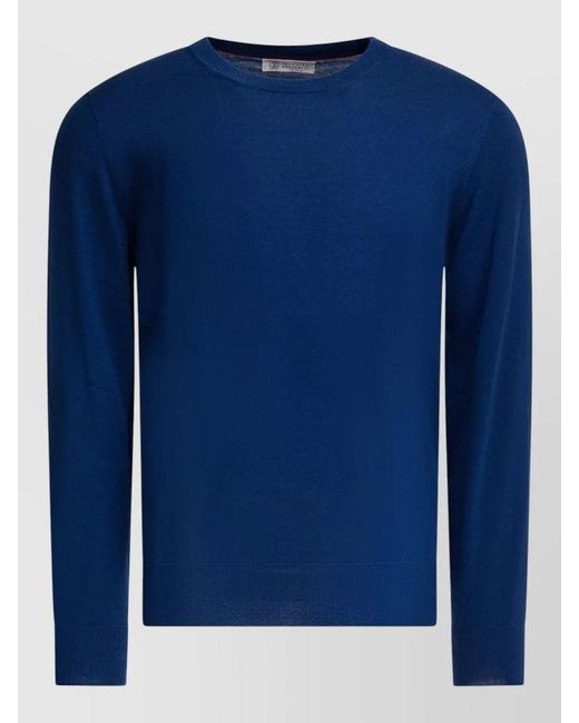 Brunello Cucinelli Blue Cotton Crew Neck Knitwear Long Sleeves for men