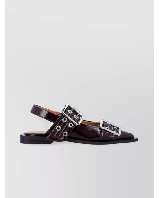 Ganni Multicolor Synthetic Leather Buckle Slingback Ballerina Shoes