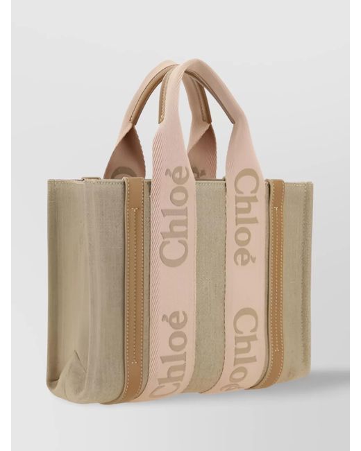 Chloé Natural Woody Small Linen Tote Bag