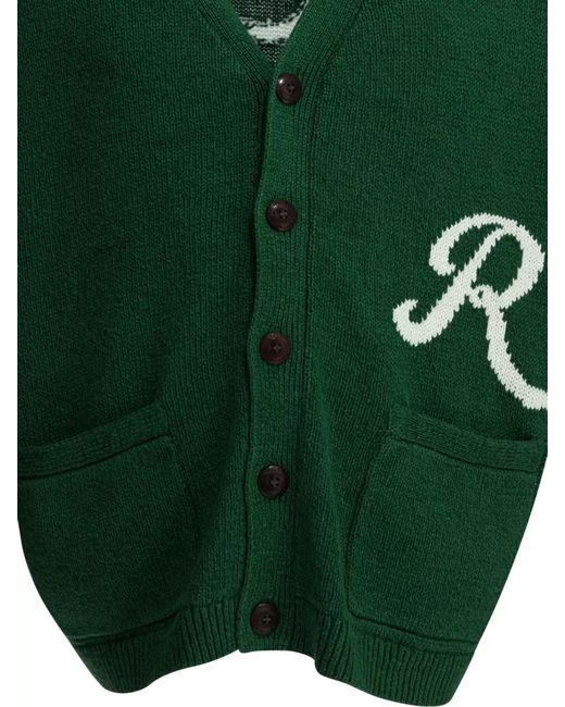 Polo Ralph Lauren Green Intarsia Logo V-Neck Cardigan for men