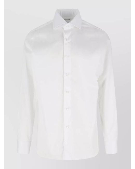 Barba Napoli White Casual Shirt Button Down Collar Long Sleeves for men