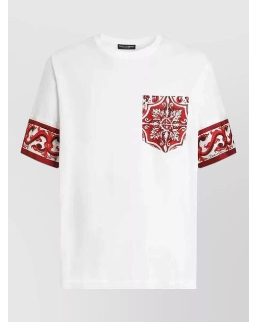 Dolce & Gabbana White Majolica Print Crew Neck Short Sleeve T Shirt for men