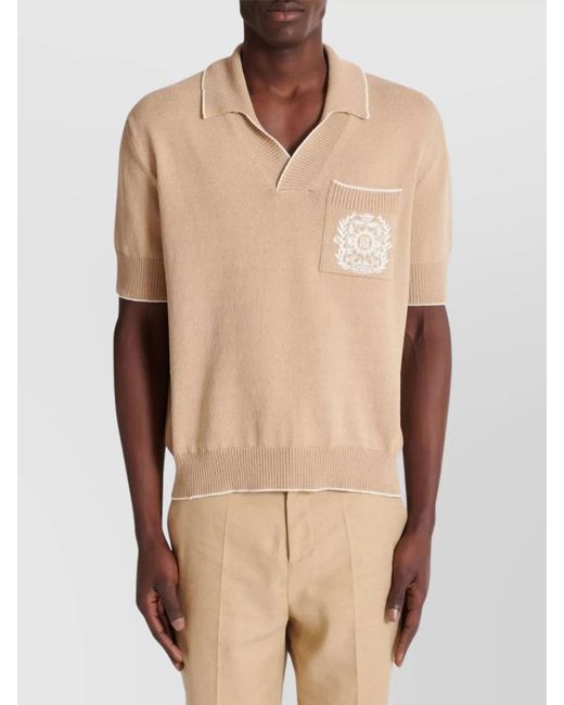 Balmain Natural V-Neck Short-Sleeve Polo Shirt for men