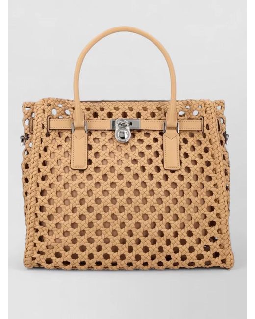 Michael Kors Natural Tote Bag Open Weave Top Handles