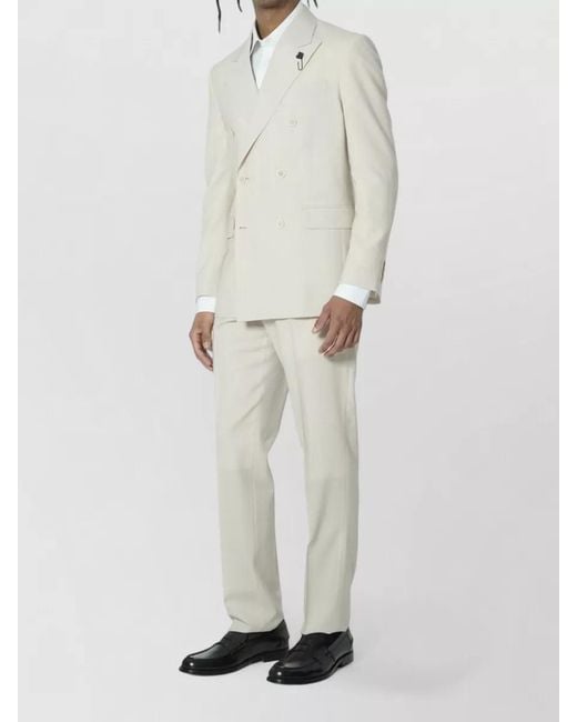 Lardini White Double Breasted Peak Lapel Straight Leg Suit for men