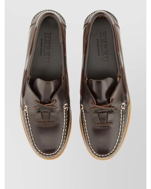 Hereu Gray Leather Moccasin Boat Loafer Rubber Sole