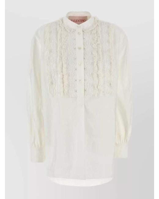 Valentino Garavani White Cotton Linen Silk Blouse