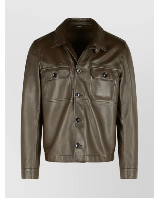 Tom Ford Green Jacket Leather Chest Pockets for men