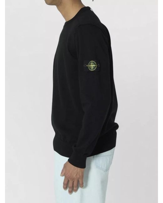 Stone Island Black Organic Cotton Crew Neck Sweater Long Sleeves for men