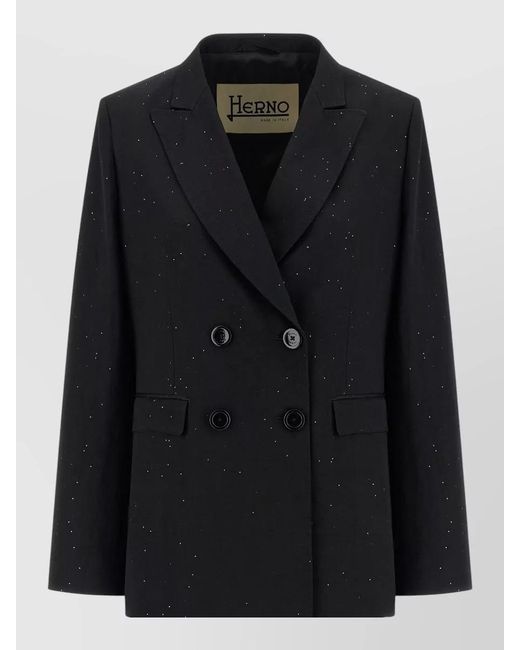 Herno Black Sequined Tailored Blazer Double Breasted Design
