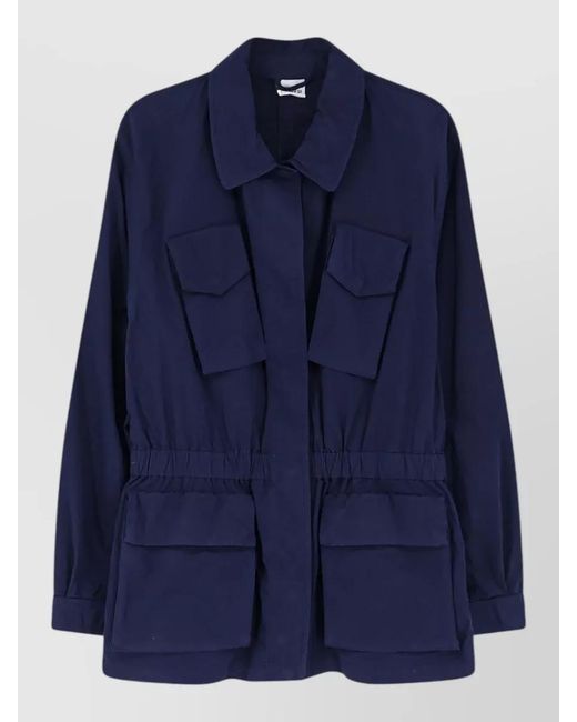 Aspesi Blue Cotton Jacket Collars Pockets Elastic Waistband