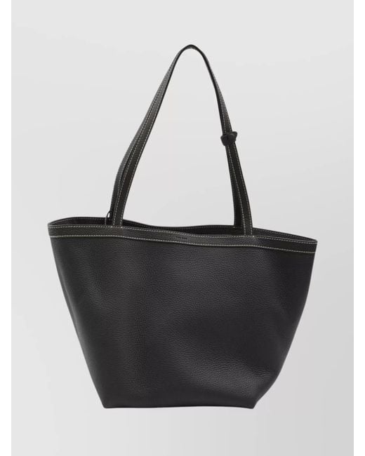 The Row Black Three Stitch Leather Tote Bag