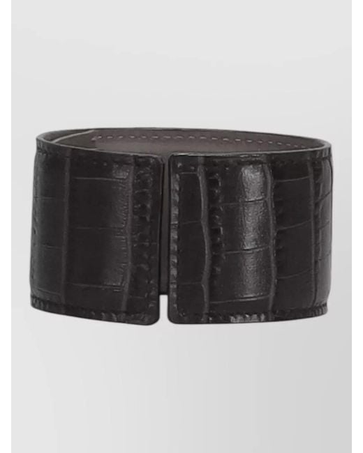 Niccolò Pasqualetti Black Croc Embossed Leather Wide Cuff Bracelet