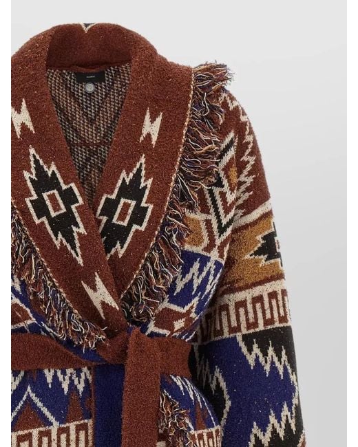 Alanui Multicolor Wool Oversized Fringed Jacquard Cardigan