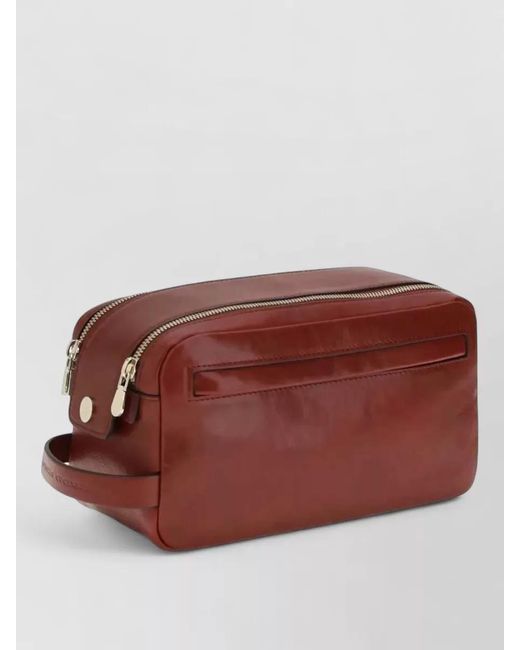 Brunello Cucinelli Red Rectangular Leather Travel Toiletry Bag for men