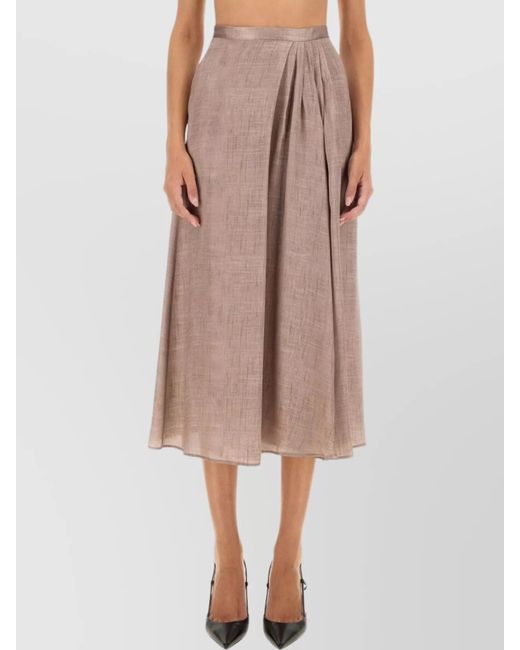 Kiton Pink Silk Pleated Midi Skirt