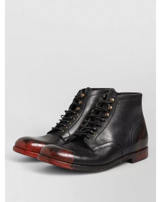 Dolce & Gabbana Black Leather Lace-Up Ankle Boots for men