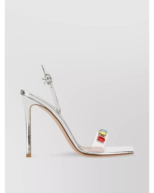 Gianvito Rossi Natural Crystal Embellished Leather Sandals