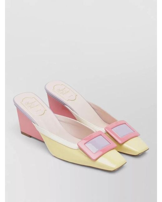 Roger Vivier Pink Color Block Pointed Toe Wedge Pumps