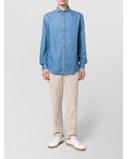 Brunello Cucinelli Blue Cotton Denim Regular-Fit Shirt for men